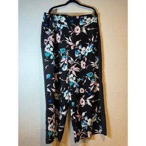 Lane Bryant Floral Polka Dot Side Stripe Wide Leg Crop Pants Black Womens 18/20